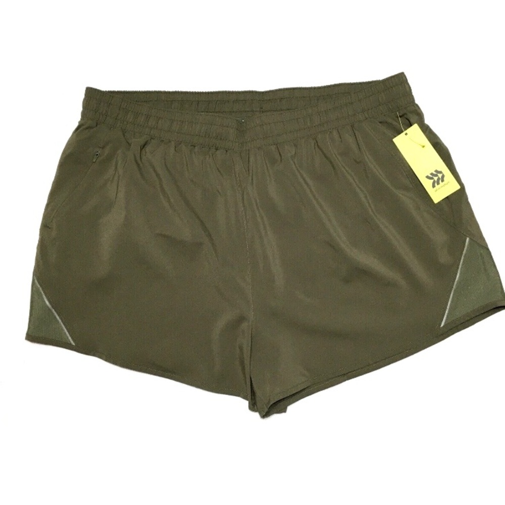 All in Motion Womens 1X Moss Green Athletic Lined Zip Pocket Running Shorts